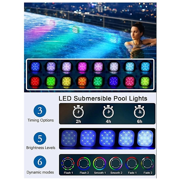 IP68 Vattentät LED-Underwaterbelysning för Pool, Badkar, Simbassäng Dekoration med Fjärrkontroll