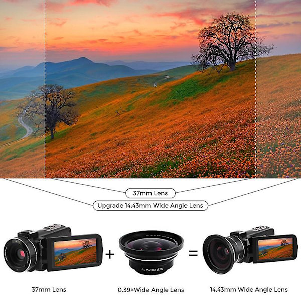 Professionel 37mm Makro + 72mm Vidvinkelobjektiv 0.39X Full HD til 4K Videokamera