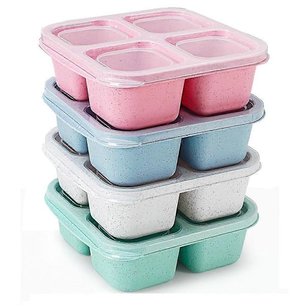 Lunchbox i Vetehalm med 4 Bento-fack - Återanvändbar Snack- och Matförvaringsbehållare