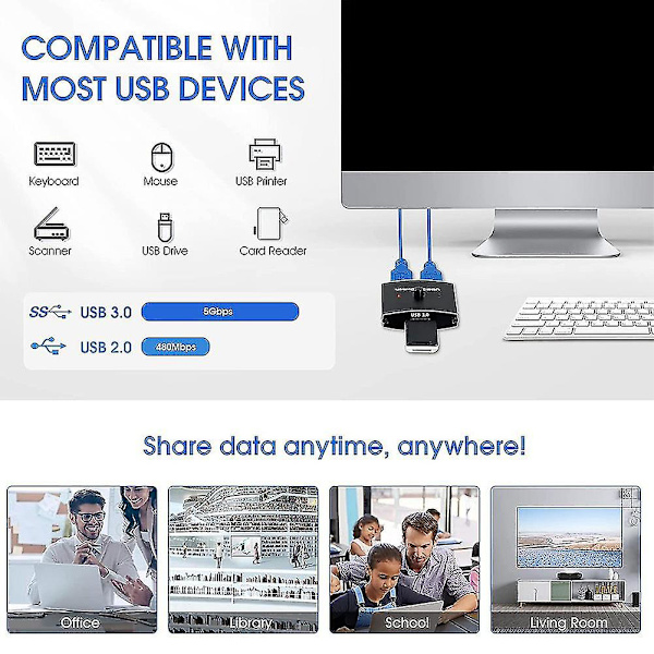 USB 3.0 Växlare KVM-switch 5gbps 2 In 1 Ut USB 3.0 Tvåvägsdelare För Skrivare Tangentbord Mus