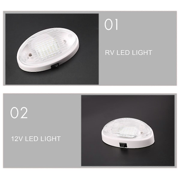 12V LED-lampa med strömbrytare för husvagn, båt, markis, annex, tunnel, bagageutrymme - Vit