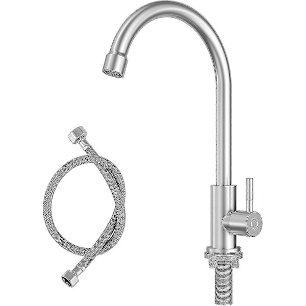 Kjøkkenkran for kaldt vann, kun kaldt vann med 60 cm tilkoblingsslange X1, kaldtvannskran med muttere laget av rustfritt stål 304