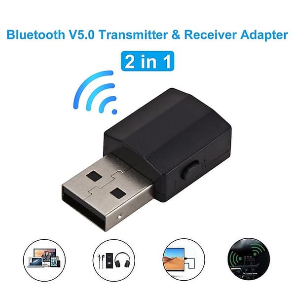 2 i 1 USB Bluetooth-kompatibel 5.0 Audio Sender Mottaker Adapter for TV/Bil/Datamaskin JIKAIX