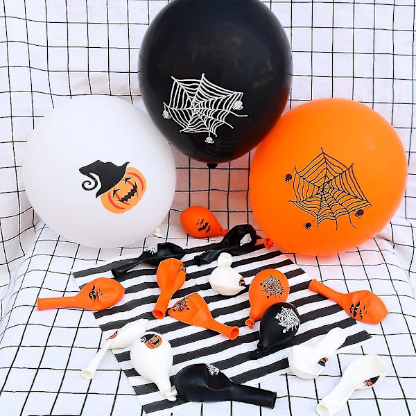 20 stk Svarte, Oransje og Hvite Latexballonger - Essensiell Halloweenfestdekor