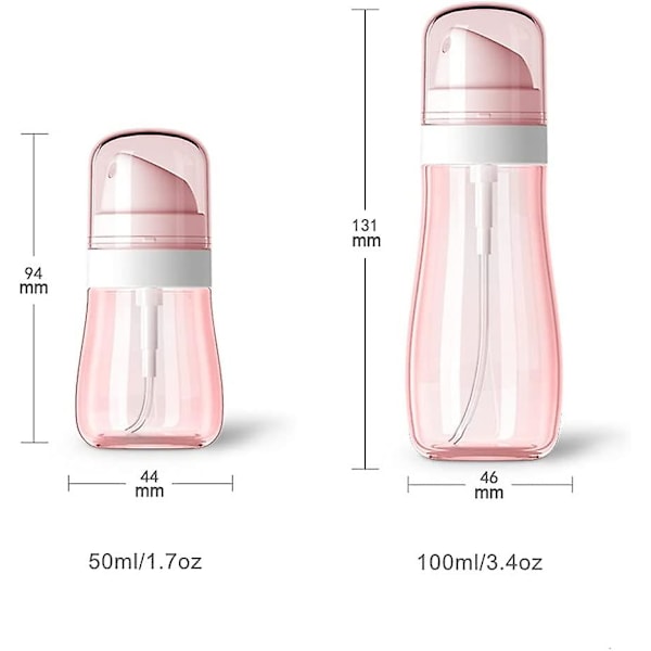 Pieniä minisuihkepulloja, aerosoli hienojakoinen kihara suihkepullo tyhjä 2 kpl/50 ml (pinkki ja läpinäkyvä väri)