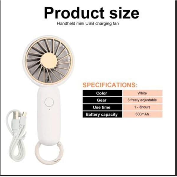 Mini bærbar ventilator. Håndholdt ventilator. Personlig USB-bordventilator. Lommeventilator (hvid)