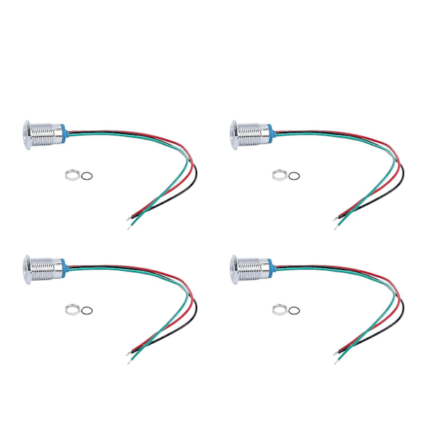 12mm Vanntette Ferdigkablede Runde LED Indikatorlys - 4 Sett, Felles Katode, 2-Farger (Rød og Grønn), 3-6V
