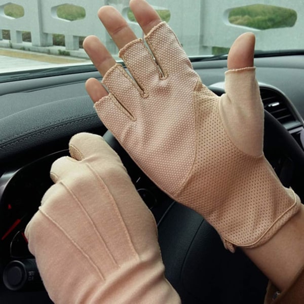 Mænds Halvfinger Sommer Cykling Bomuld Åndbar Sports Anti-slip UV Beskyttelse Handsker Khaki