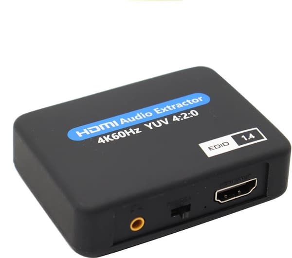 HDMI Audio Splitter 2K/4K - Understøtter Toslink (SPDIF) Optisk Lydudgang + 3,5 mm Lyd - Inkluderer USB-kabel - Sort