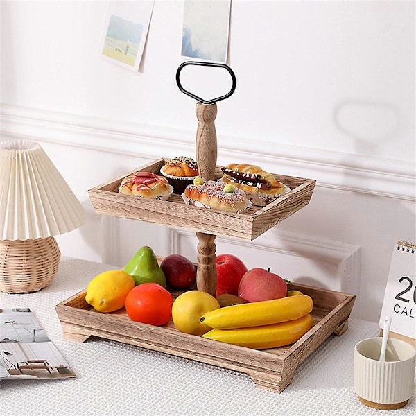 Dessert Stand Dobbelt Lagkagefad Dessert Dekoration Bakke Display Stand, Vasket Hvid