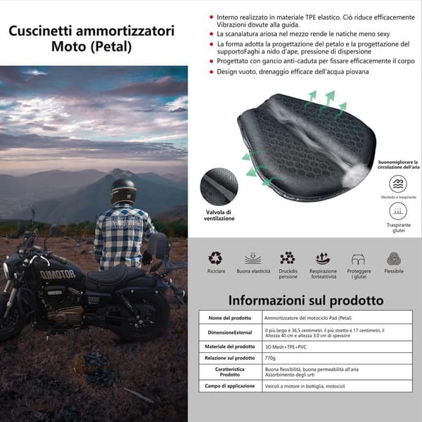 Foldable Gel Motorcycle Seat Cushion, Large 3D Honeycomb Structure for Shock Absorption and Ventilation, Suitable for Long Rides.