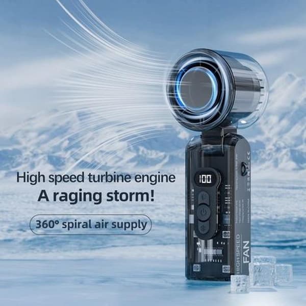 Mini bærbar airconditionventilator. USB genopladelig. 3600 mAh batteri. 3 blæserhastigheder - hvid.