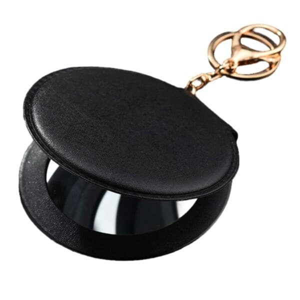 Læder Nøglering med Dobbelt Makeupspejl Sort