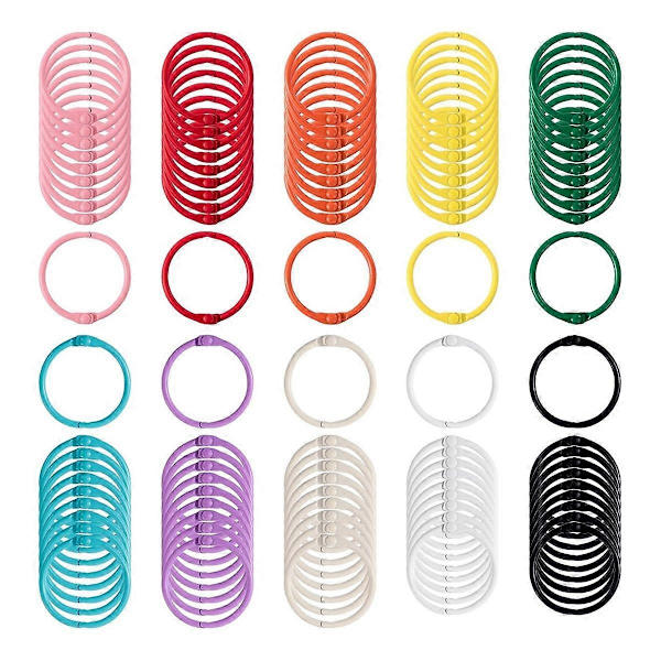 Farverige ringbindsringe 3 cm - 100 stk. bogpapirringe ringbindsclips til indekskort, metalringe til skole, hjem