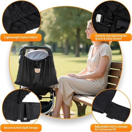 Stroller Bag - Nylon Material - Large Capacity - Suitable for Storing Umbrellas and Pet Supplies - Black Bear Design