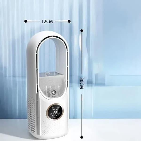 Bladeless ventilator, støjsvag bladeless ventilator med 6 hastighedsindstillinger, touch-kontrol, befugtning, velegnet til stuen