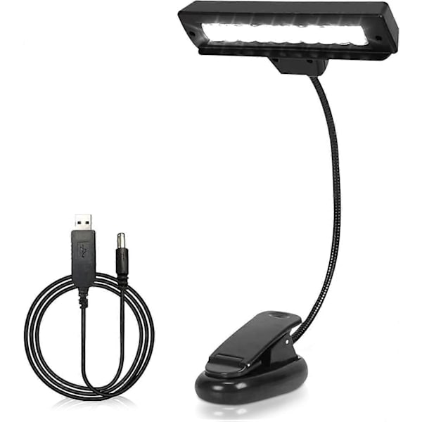 Musiikkitelineen valo, pianolamppu, 10 LED-orkesterivalo, USB-ladattava silmienhoitolamppu