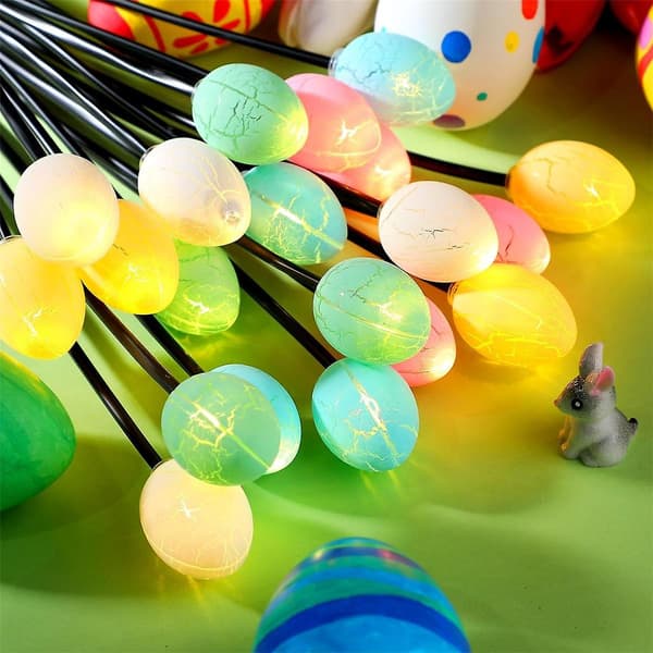 2 Pakke 10LED Påskeegg for Påskepynt, Påskepynt Hagelys Dekorative Solcellelys