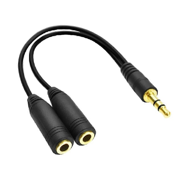 Svart 3.5mm Audio Hann Til 2 Hunn Y Splitter Kabel Strøm For Headset Mikrofon