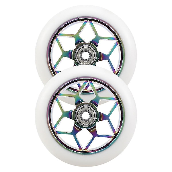 2 stk. Scooter Tilbehør 110mm Scooter Hjul Farverige Pu Hjul Tykke Stunt Bil Hjul Med Lejer (hvid)