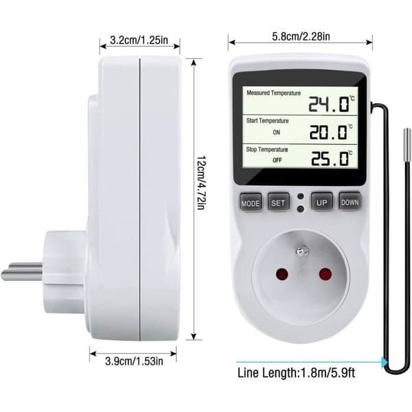 Termostatkontakt - Digital - Programmerbar - LCD-skjerm - 1,8 m sonde