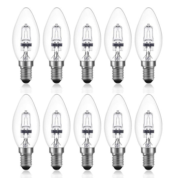 42W E14 C35 Dimmerbar Halogenpære AC 220-240V Varmt Hvit 2700K E14 Transparent Halogen Lyspære (10 stk)