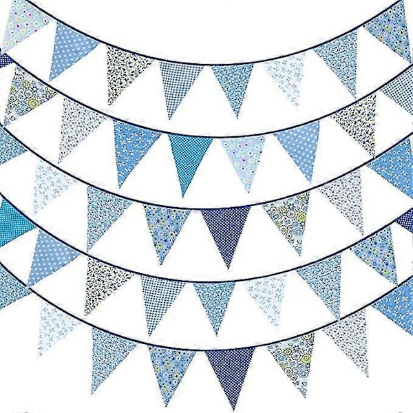 40ft Stoffvimpel Banner Blå Blomstret Vintage Vimpel Banner Gjenbrukbar Bomulls Vimpel Garland Bånd 2025th