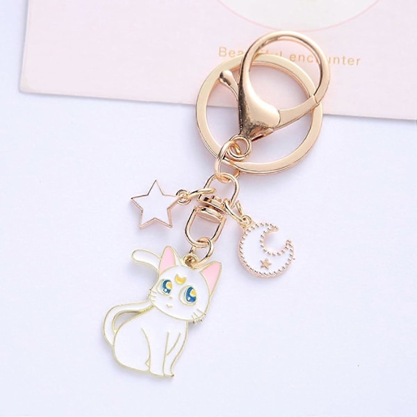 2 ST Sailor Moon Nyckelringar, Söt Tecknad Magisk Katt Nyckelring, Anime Figur Souvenir för Väska, Telefon, Bil - Blå