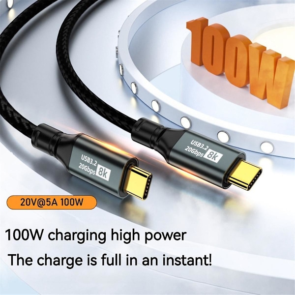 For Iphone15 Pro Usb3.2 20gbps Fullfunksjon 100w Hurtiglading Praktisk Bærbar 8k Casting Kabel,