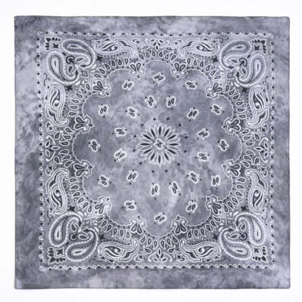Bandana i batikkfarget 100 % bomull – Paisleymønster 53×53 cm, grå