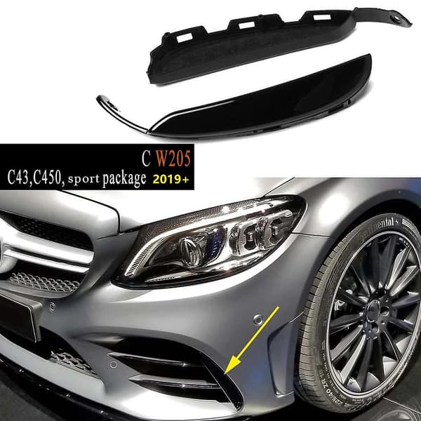 Frontfanger Tåkelys Splitter Canard Luftdeksel Trim for C-Klasse W205 C43 2019+ Gloss Sort
