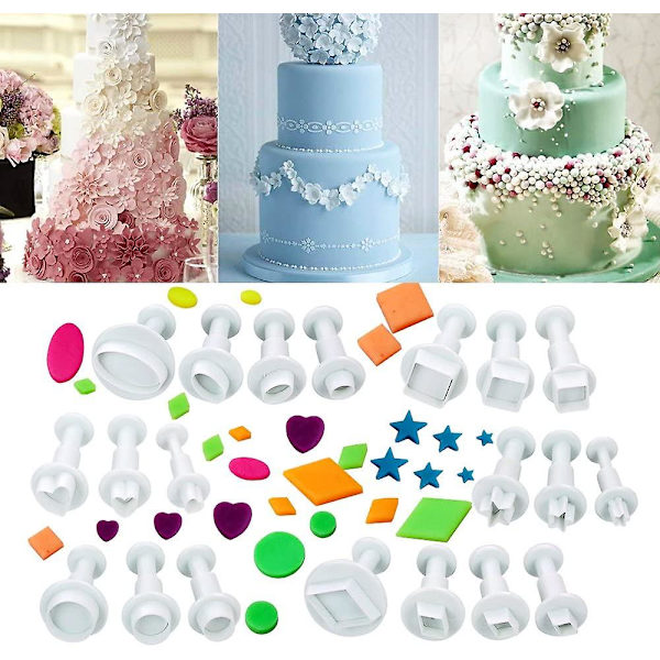 20 st Mini Fondant-utstickare Kakutstickare Sockerhantverk Tårtdekorationsverktyg, Fyrkant/rund / Hjärta/oval / Femuddig Ect
