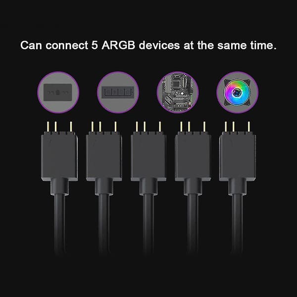 ARGB 1 til 5 3-pins 5V Fleksibel Fan RGB Adapterkabel Computer til Kabinet Connector Splitter til MSI