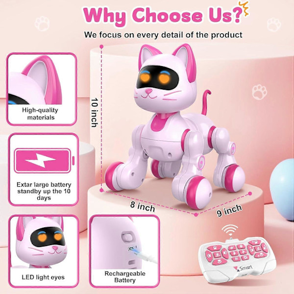 Robot Kat Interaktive Legetøj til: Elektronisk Pink Kitty Kæledyr - Robotdans