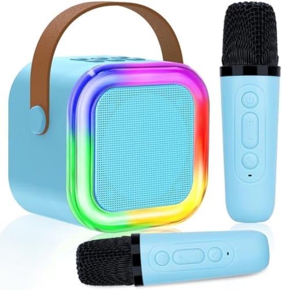 Bærbar karaokemaskine til børn med Bluetooth-forbindelse, LED-belysning og mikrofon - Perfekt gave til piger og drenge i alderen 3-12 år