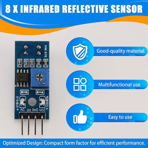 8 st TCRT5000 Infraröda Reflektionssensorer IR Fotoelektrisk Brytare Barriärlinjespårningsmodul för Smart Bil Robot