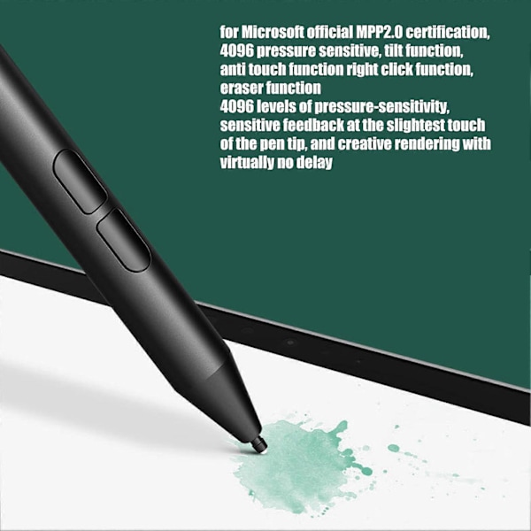 Aktiv Stylus 4096 Niveauer Trykfølsom Tilt Funktion Kapacitiv Stylus Pen til Microsoft Sort