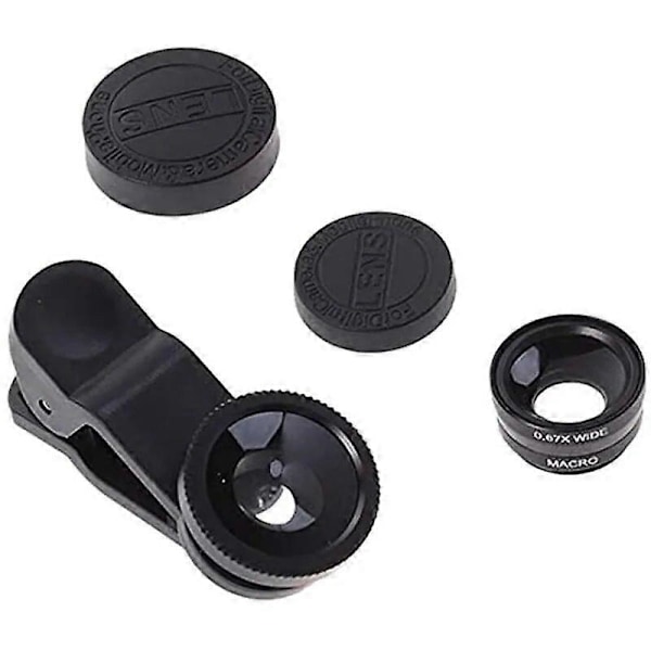 Bärbar 3-i-1 Fisheye Kameralins för Mobiltelefon, Vidvinkel Fisheye Lins Clip Macro Telefon Android Tillbehör