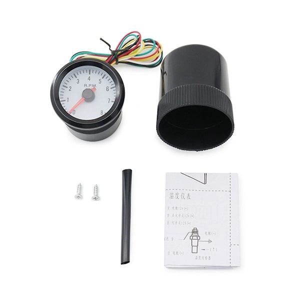 Bilvarvräknare 2 tum 52 mm Blått Ljus Svart Cirkel 0-8000rpm För 1-8 Cylindrar LED-Ljus