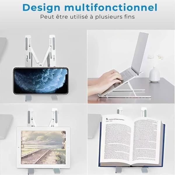 E-TEC Vikbart Laptop-/Surfplatteställ - Aluminium - 7 Justerbara Vinklar - Silver