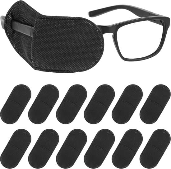 12-pack - Eye Patch - Adjustable Eye Patch - Suitable for Glasses - Suitable for Amblyopia, Strabismus - 12*5.5 cm - Black