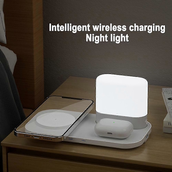 Trådløs lader med nattlys, 15W rask trådløs lading, kompatibel med iPhone, Samsung osv.