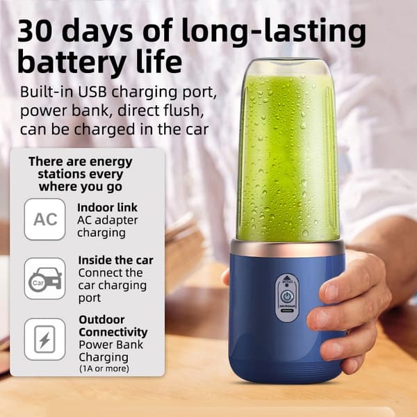 Portable Rechargeable Juicer with 6 Blades - Easy Lock, Compatible with Various Brands Pink