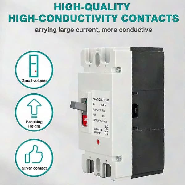 2P MCCB Strömbrytare 250A 500V Solbatteriskyddsbrytare Isolator Skydd