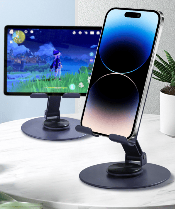 360° Rotating Desktop Mobile Stand, Foldable Alloy Phone Holder Black