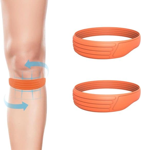 Silicone Knee Strap with Patella Support - Stable Non-Slip, Extra Width - High-Quality Silicone, Easy to Clean - Orange - 2 Pieces