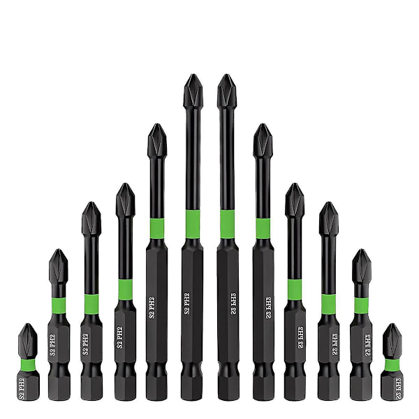 Magnetisk Skrutrekkerbitssett, Anti-magnetisk Borbitssett, S2 Impact Magnetisk, Sterke Magnetiske Ph2 Bits, 12 stk