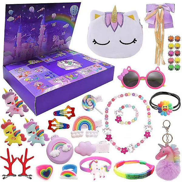 Julkalender 2024 Blind Box Monterade Byggklossar Stressreducerande Dekorationer Enhörning Flickleksaker Pojkar och Flickor Presenter_Rosa Enhörning