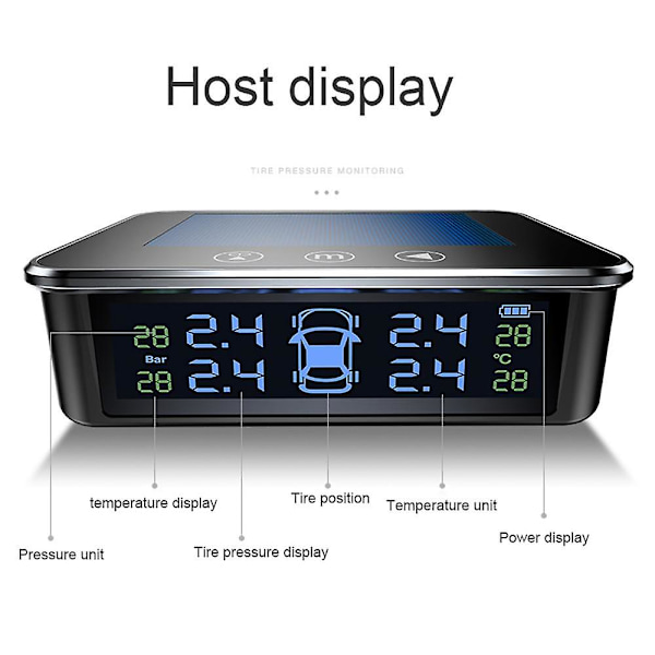 Solcellsdriven Smart Car Digital Däcktrycksövervakningssystem Tpms Däck Säkerhetsvarning Hög Temperaturvarning Externa Sensorer Md55