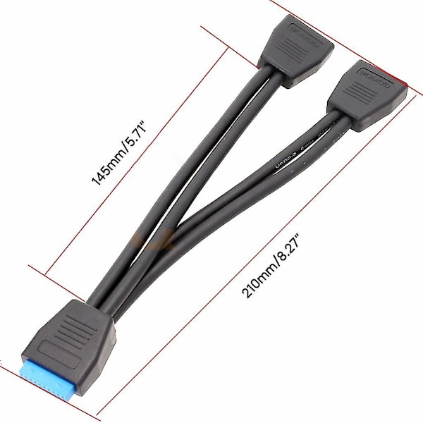 USB 3.0 Header Forlængerkabel, 19/20 Pin 1 Til 2 Y Splitter Forlængeradapter-yu